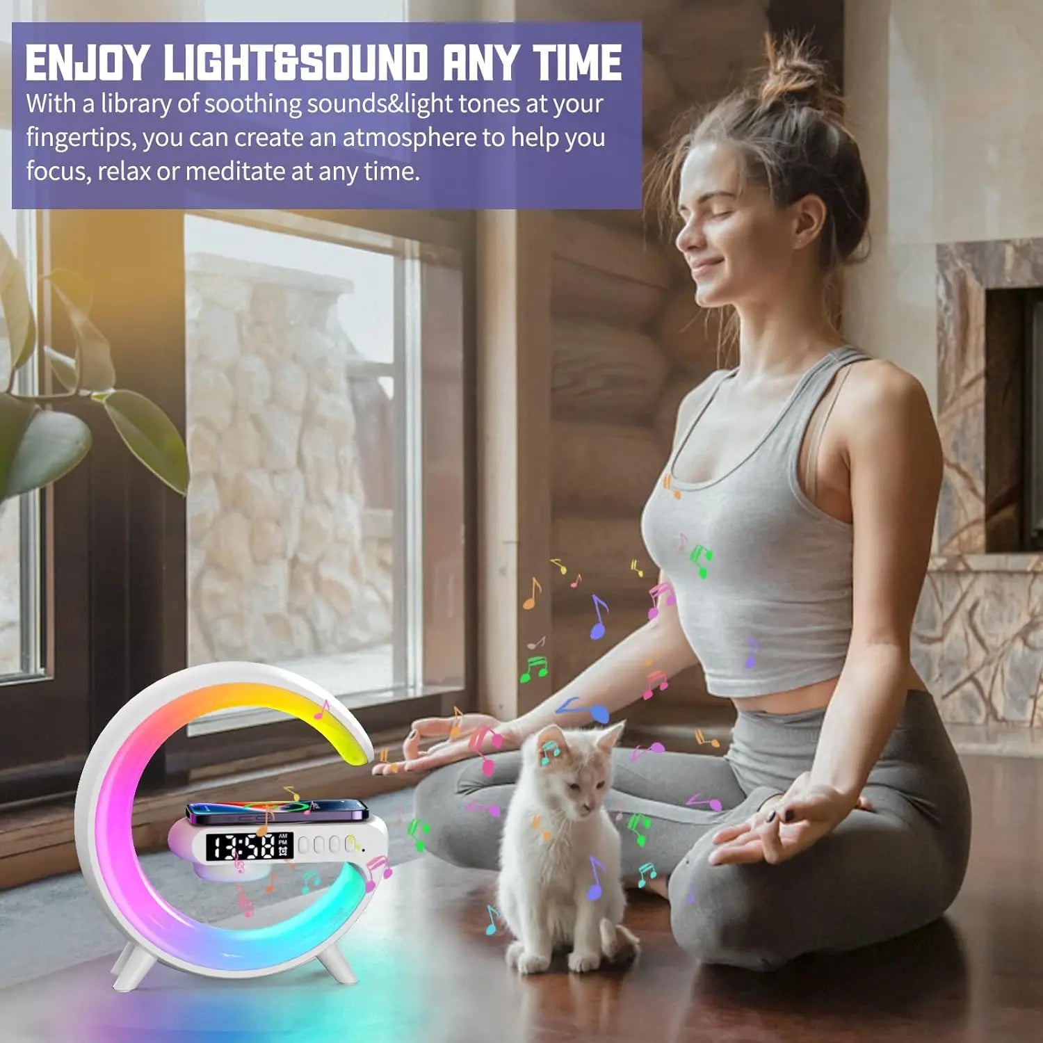 Multifunction 4 in 1 Wireless Charger Pad Stand Speaker RGB Night Light Fast Charging Station i