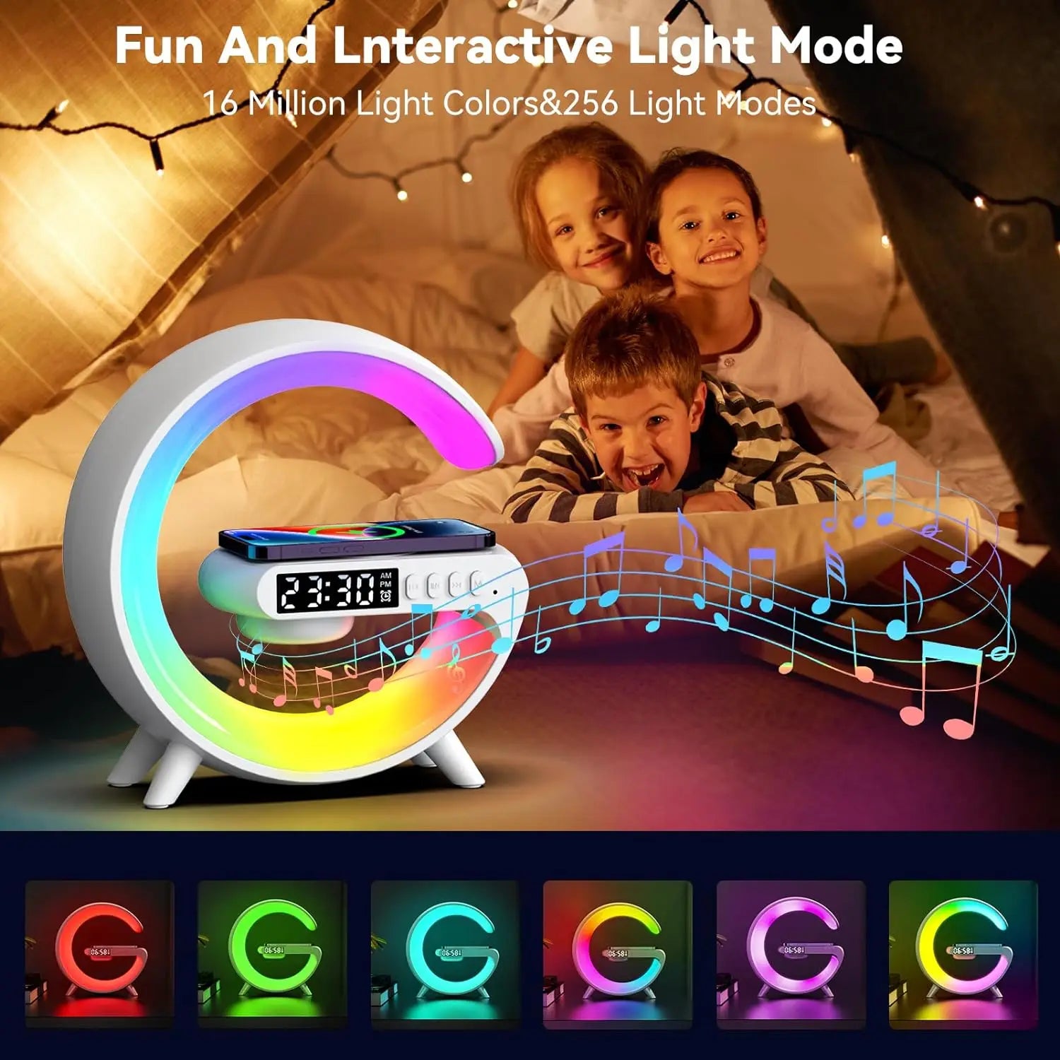 Multifunction 4 in 1 Wireless Charger Pad Stand Speaker RGB Night Light Fast Charging Station i