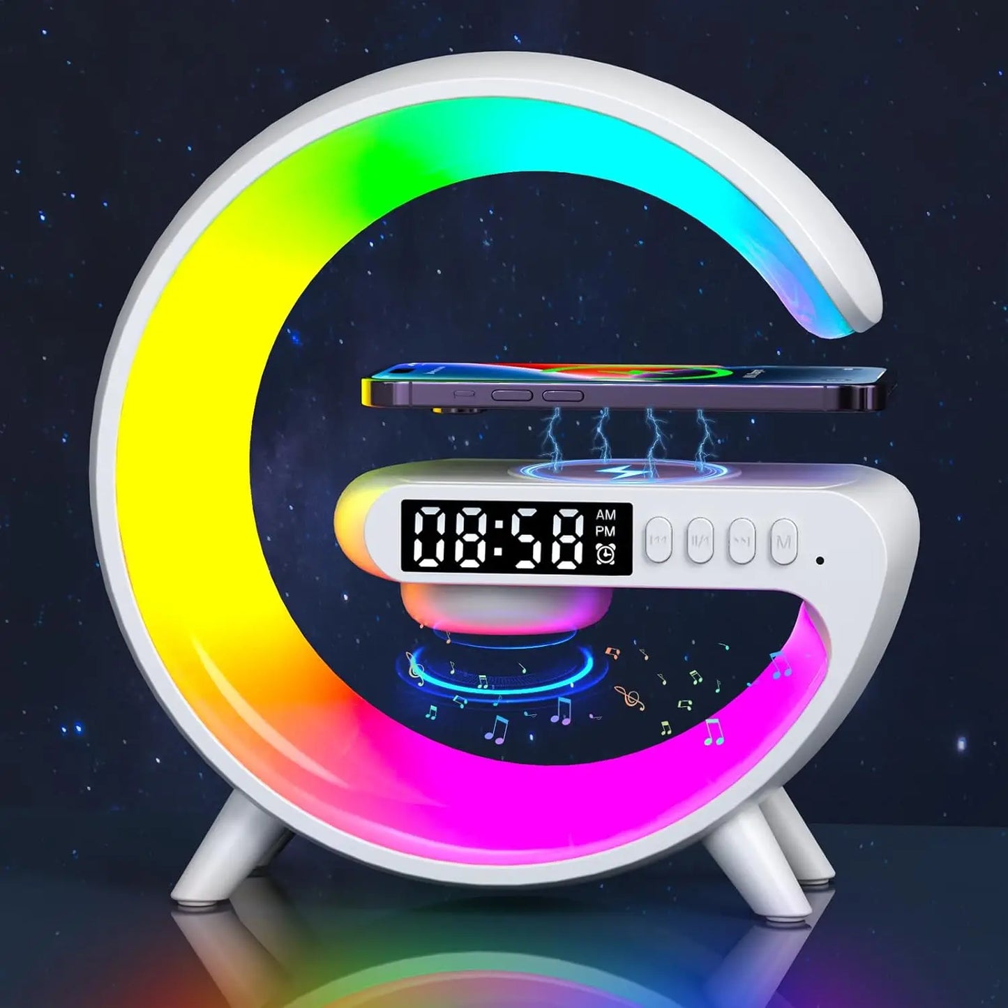 Multifunction 4 in 1 Wireless Charger Pad Stand Speaker RGB Night Light Fast Charging Station i