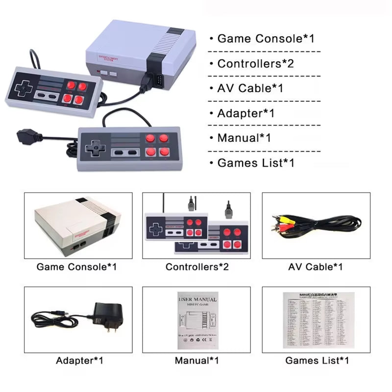 Mini TV Handheld Family Recreation Video Game Console AV Output Retro Built-In 620 Classic 